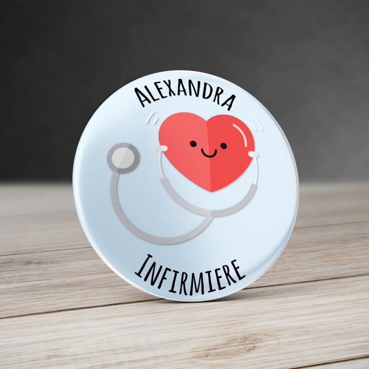 Badge Infirmière "Coeur" avec prénom personnalisable
