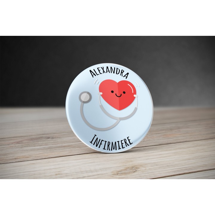 Badge Infirmière "Coeur" avec prénom personnalisable