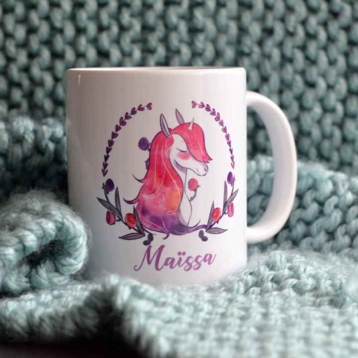 Mug Licorne aquarelle avec prénom (Personnalisable)