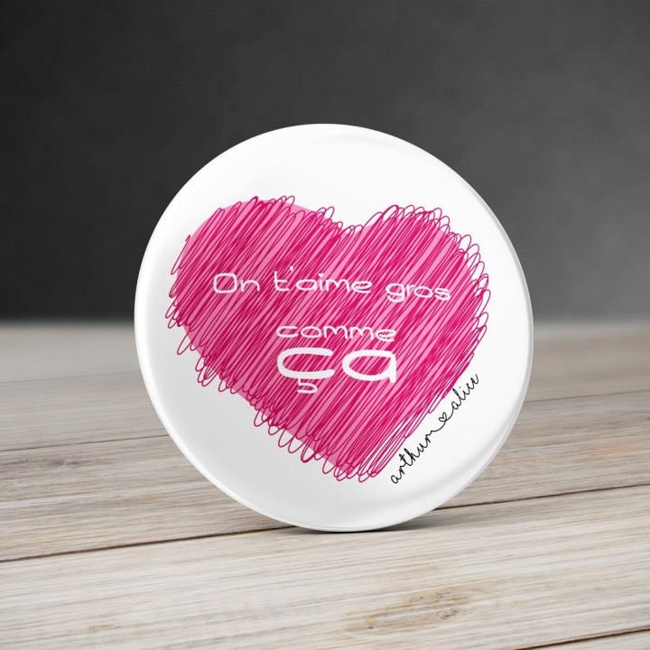 Aimant Je t'aime... 58 mm Personnalisable