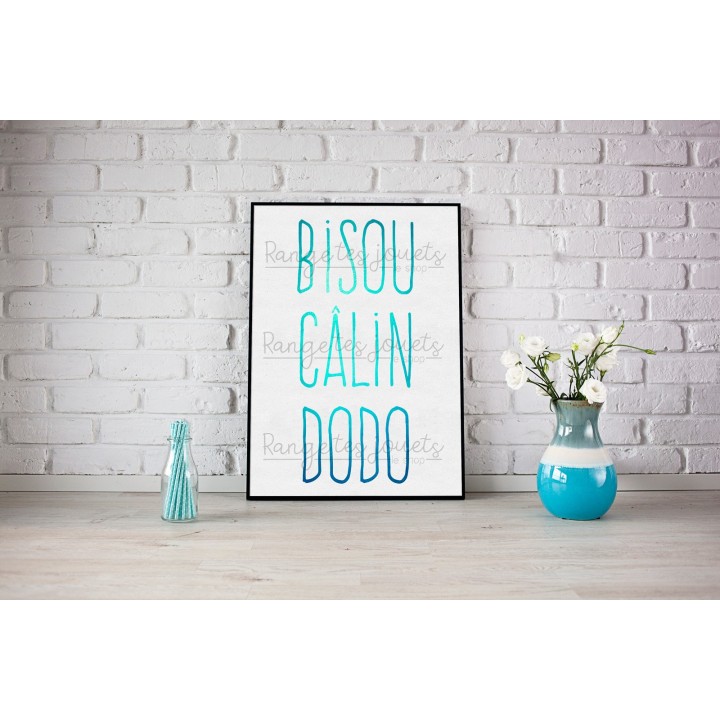 Poster A4 "Bisou Câlin Dodo" à imprimer - Modèle Bleu