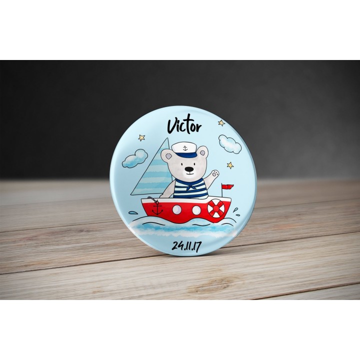 Badge Ours Matelot avec prénom personnalisable