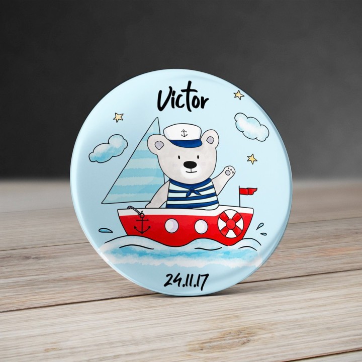 Badge Ours Matelot avec prénom personnalisable