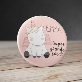 Badge Licorne Rose avec prénom personnalisable