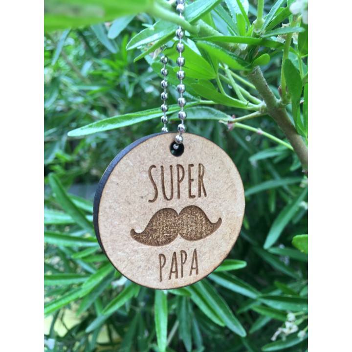 Porte-clé Super Papa Moustache en bois