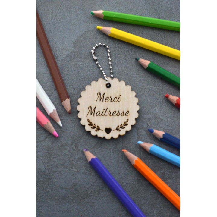 Porte-clé Merci Maitresse en bois