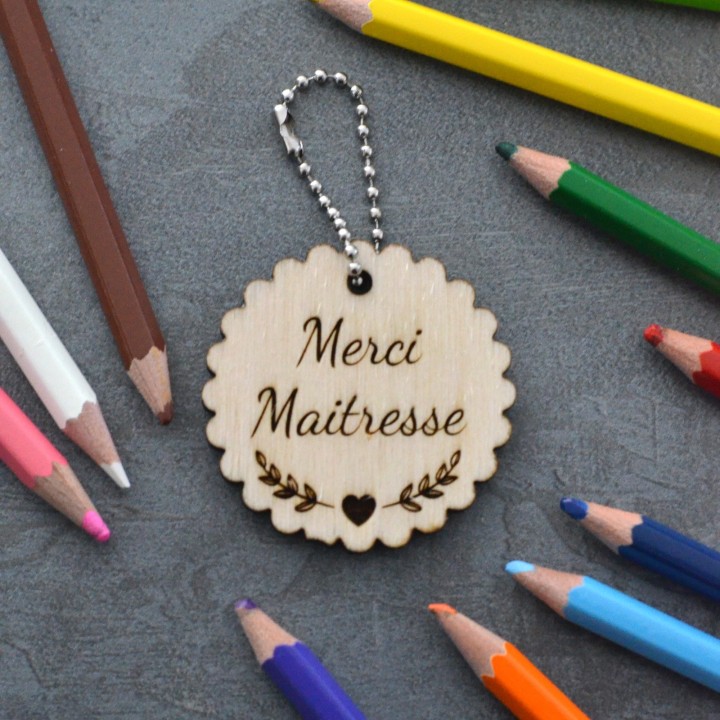 Porte-clé Merci Maitresse en bois