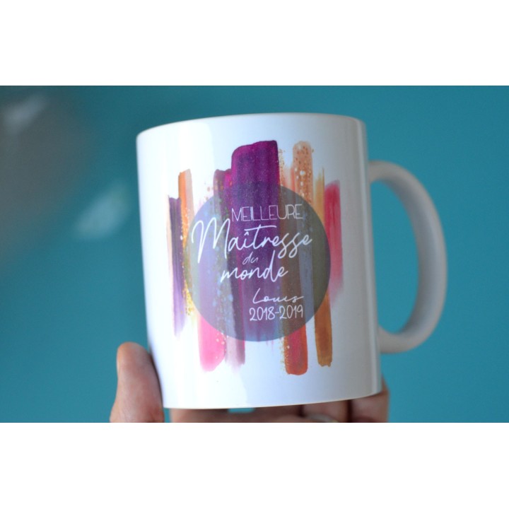 Mug Maîtresse Aquarelle et paillettes- Personnalisable