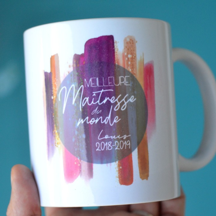 Mug Maîtresse Aquarelle et paillettes- Personnalisable