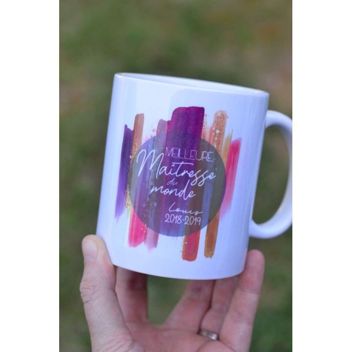 Mug Maîtresse Aquarelle et paillettes- Personnalisable