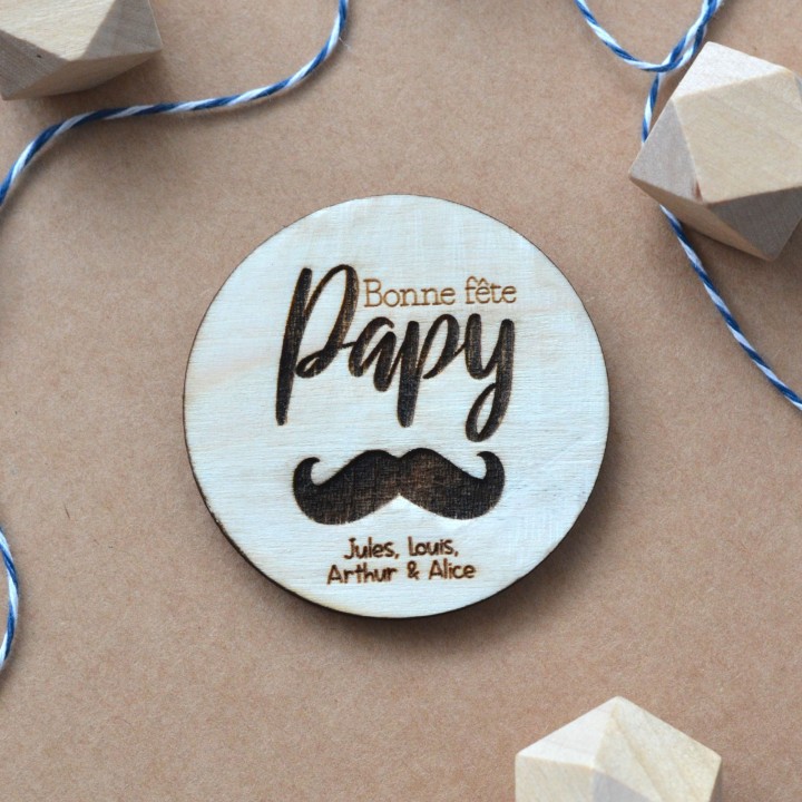 Aimant en bois personnalisé Bonne fête Papy