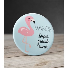 Badge Flamant Rose avec prénom personnalisable