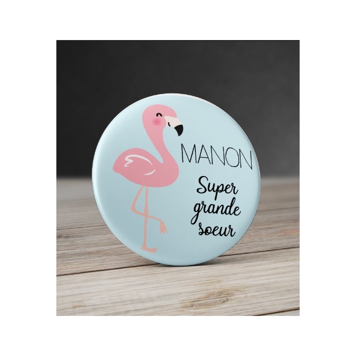 Badge Flamant Rose avec prénom personnalisable