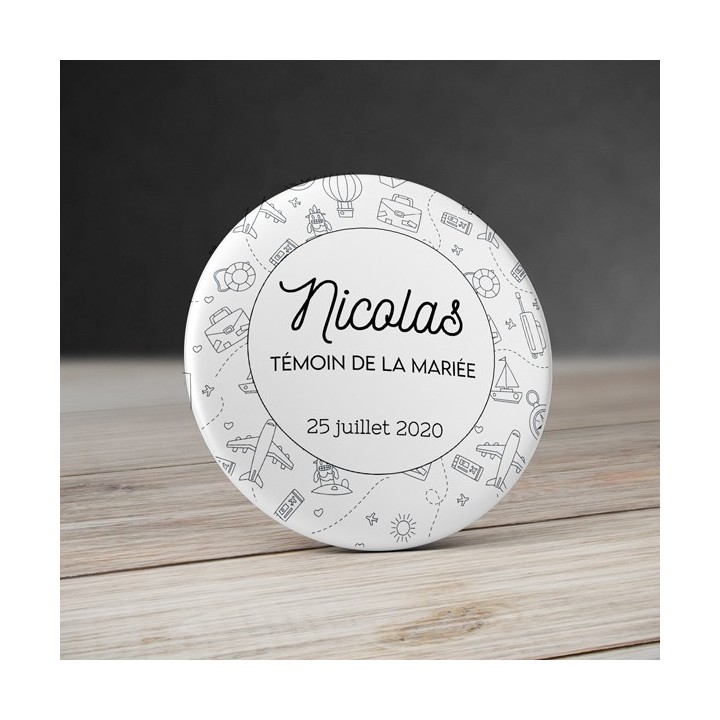 Badge personnalisable pour mariage - Voyages