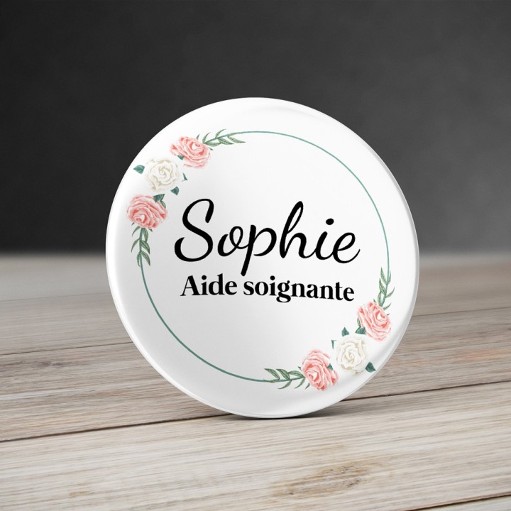 Badge Personnalisé Couronne de Roses avec prénom