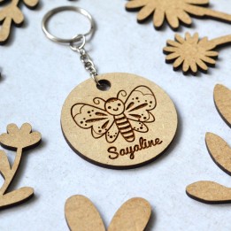 Porte-clé Papillon avec prénom en bois