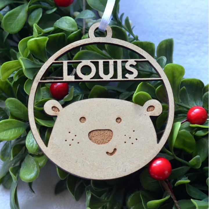 Décoration de Noël Ours en bois avec prénom
