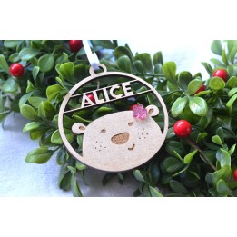 Décoration de Noël Ours fille en bois avec prénom