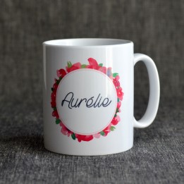 Mug à fleurs Personnalisable avec prénom - façon aquarelle
