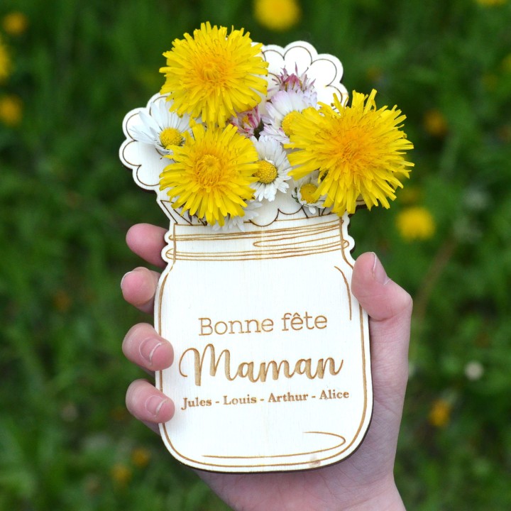 Carte Bouquet de Fleurs en bois - Cadeau Fête des mères personnalisé
