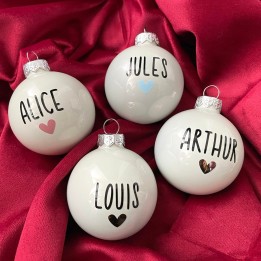 Boule de Noël personnalisée Coeur - Déco de Noël prénom