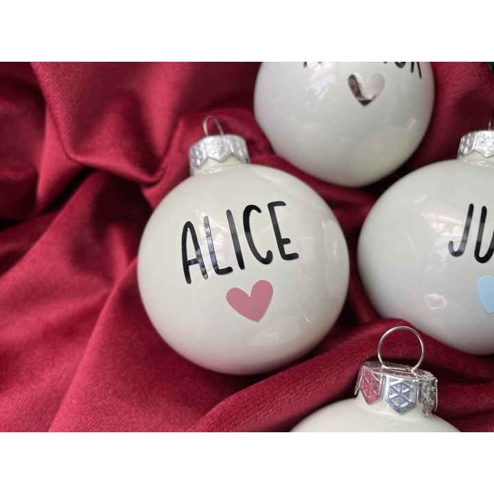 Boule de Noël personnalisée Coeur - Déco de Noël prénom