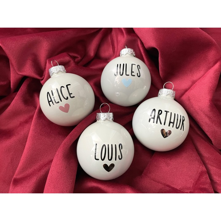 Boule de Noël personnalisée Coeur - Déco de Noël prénom
