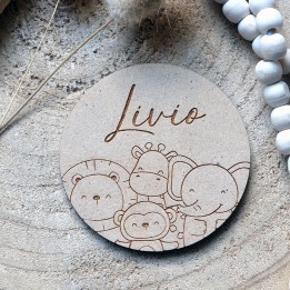 Carte Prénom Bébé en bois - Jungle