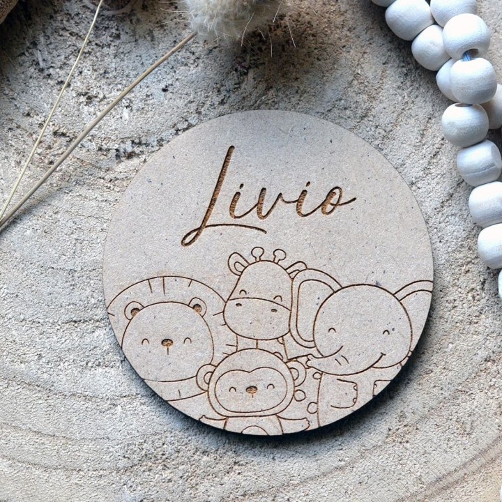 Carte Prénom Bébé en bois - Jungle