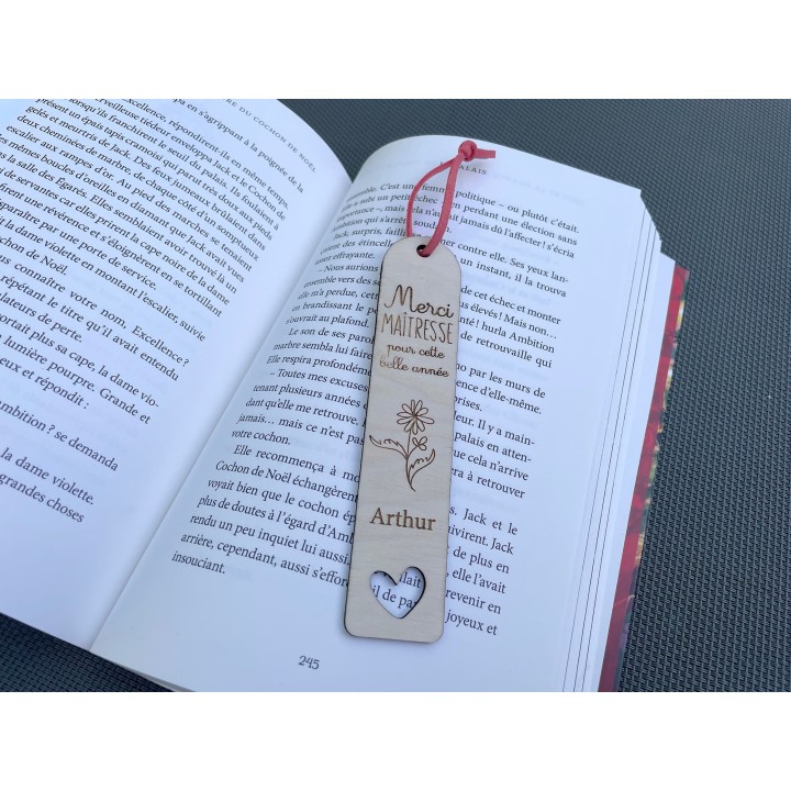 Marque-page Merci Maitresse Personnalisé en bois