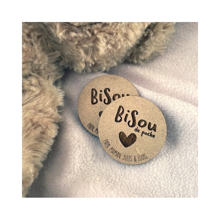 Bisou de Poche Personnalisé en bois - Jeton personnalisé en bois