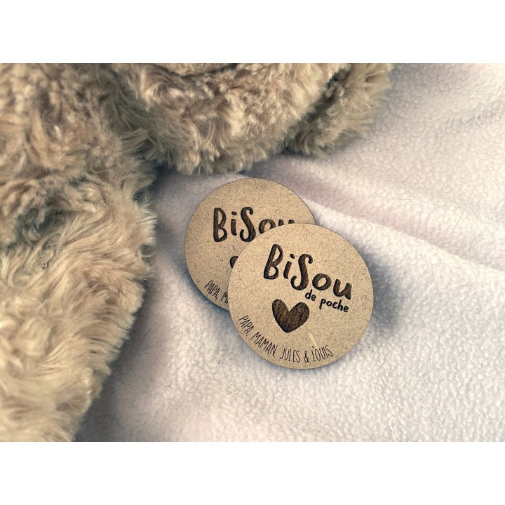 Bisou de Poche Personnalisé en bois - Jeton personnalisé en bois