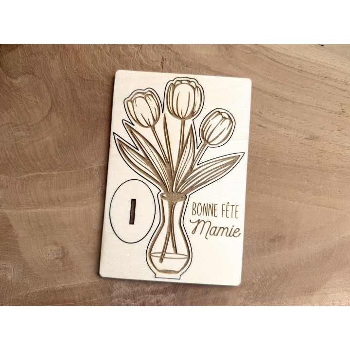 Carte Bouquet de Fleurs en bois - Cadeau Fête des mères personnalisé