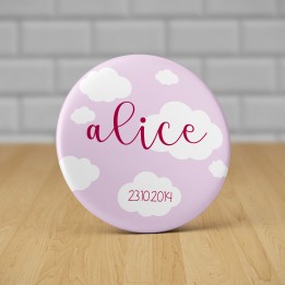 Badge Nuages avec prénom personnalisable - Modèle Rose