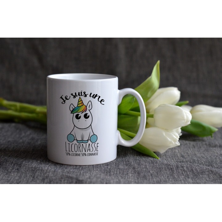 Mug blanc Licornasse - Moitié Licorne, Moitié...