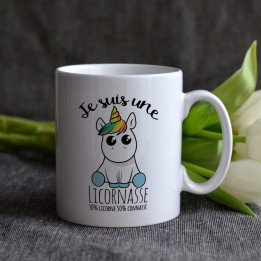 Mug blanc Licornasse - Moitié Licorne, Moitié...