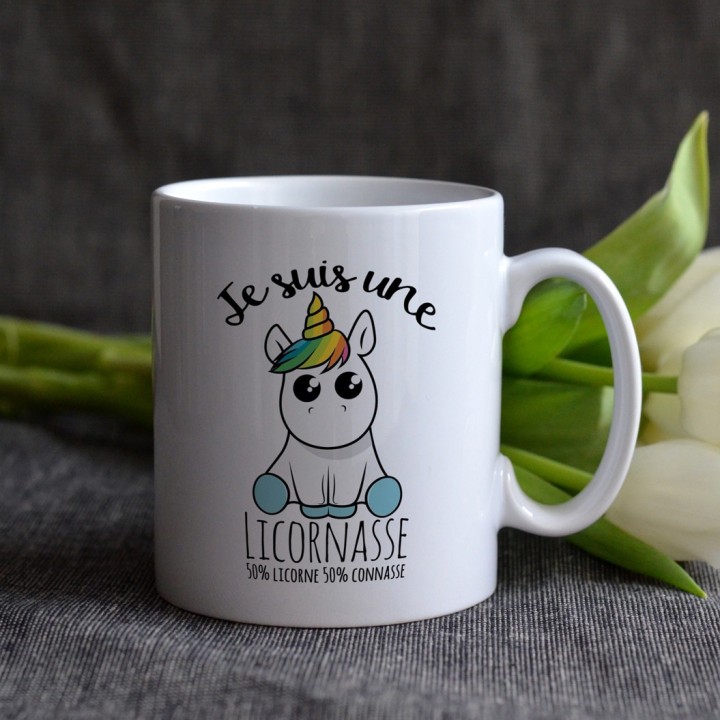 Mug blanc Licornasse - Moitié Licorne, Moitié...